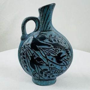 Thomas Reeves Studio Pottery Pitcher Decanter Blue Dove Details